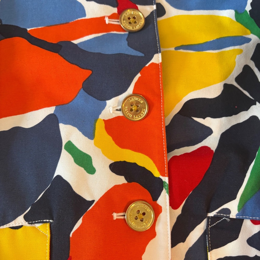 Lauren Ralph Lauren Floral Print Jacket Button Front Pockets Colorful Coat Small - Picture 10 of 11
